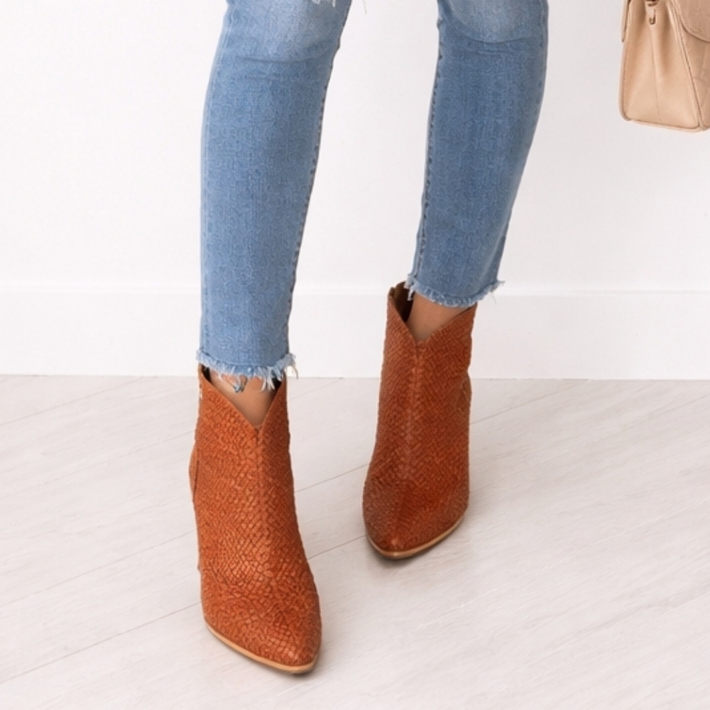 ROOLEE Woven Leather Ankle Booties, Brown, Western Style Size 7